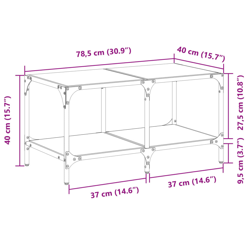 Coffee Table Top Steel transparent glass black glass Engineered wood 78.5 cm
