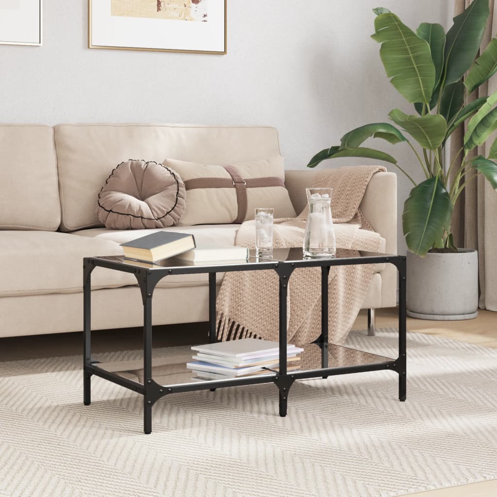 Coffee Table Top Steel Transparent Glass Black Glass Living Room Table