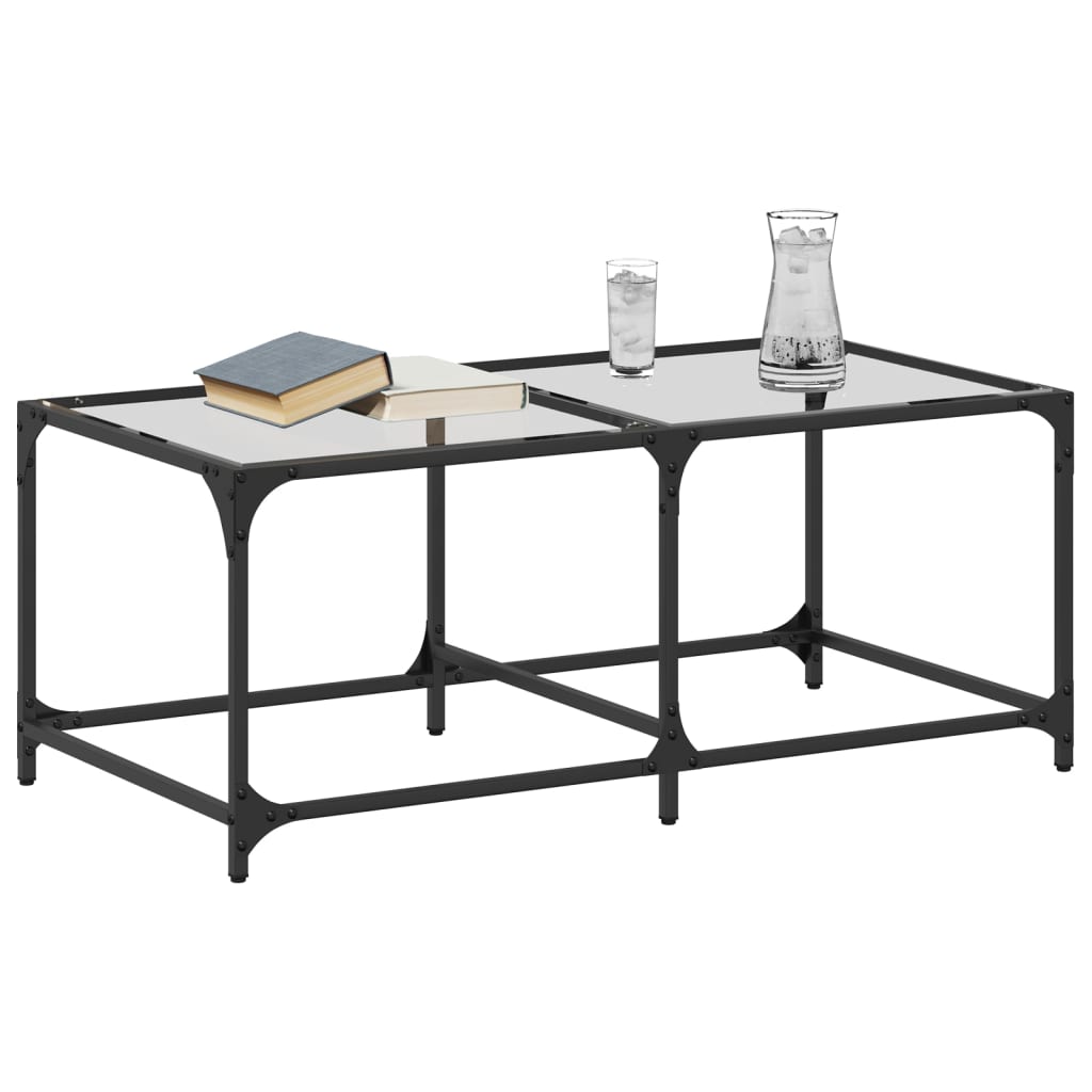 Coffee Table Industrial Steel Top Metal Frame Living Room Furniture black glass