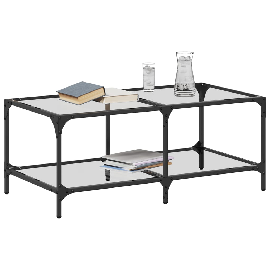 Coffee Table Top Steel Transparent Glass Black Glass Living Room Table