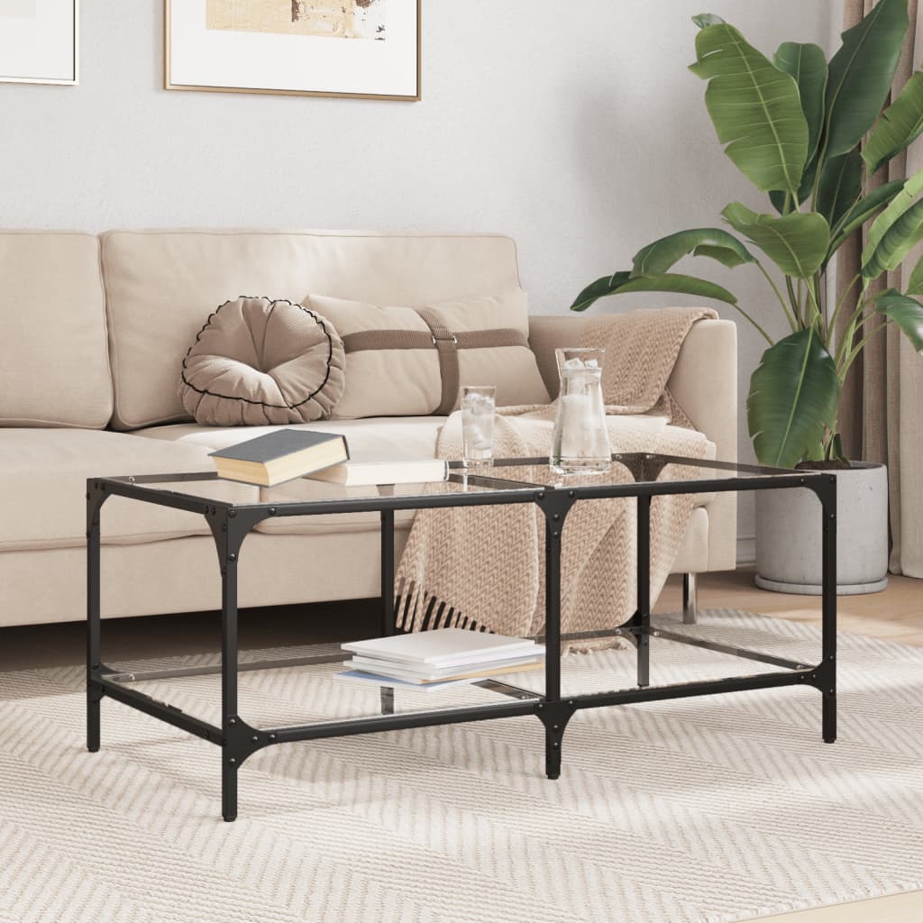 Coffee Table Top Steel Transparent Glass Black Glass Living Room Table