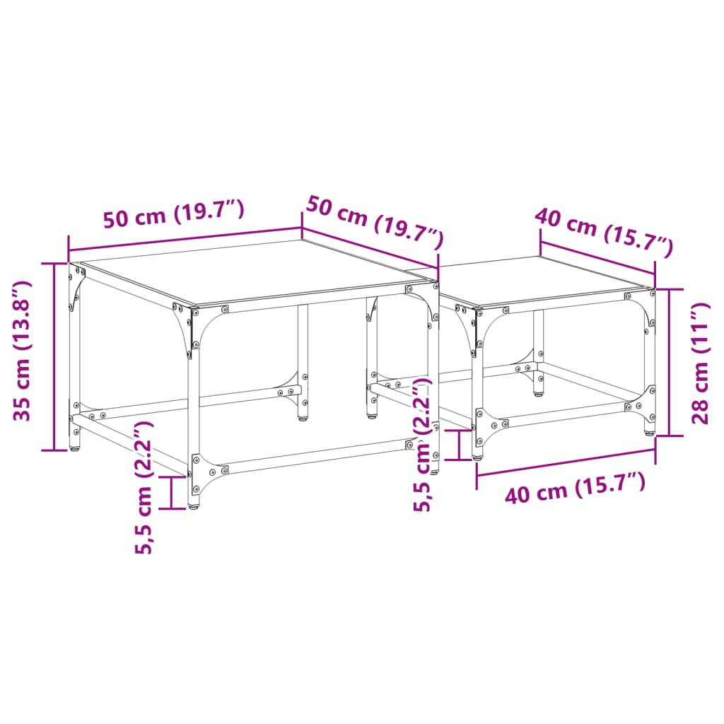 Nesting Coffee Tables 2 Pcs With Glass Top Steel
