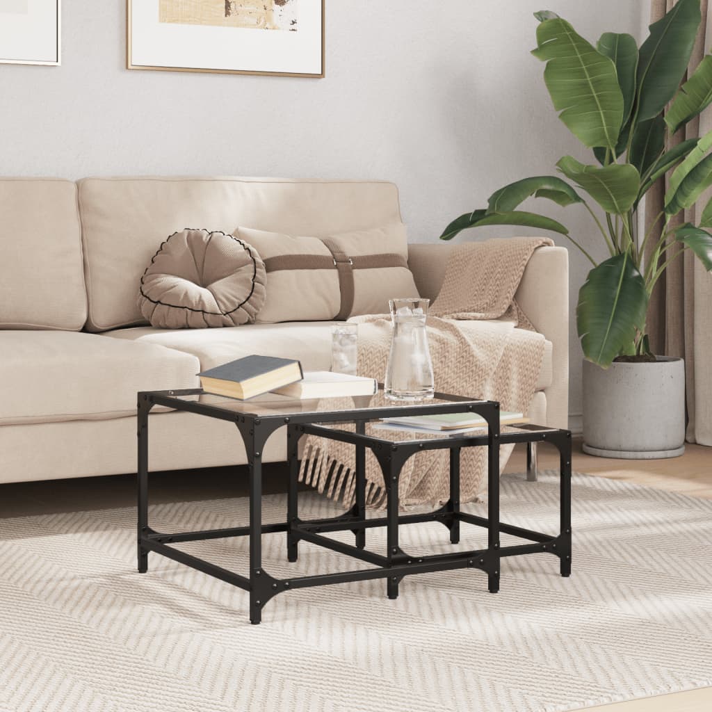 Nesting Coffee Tables 2 Pcs With Glass Top Steel