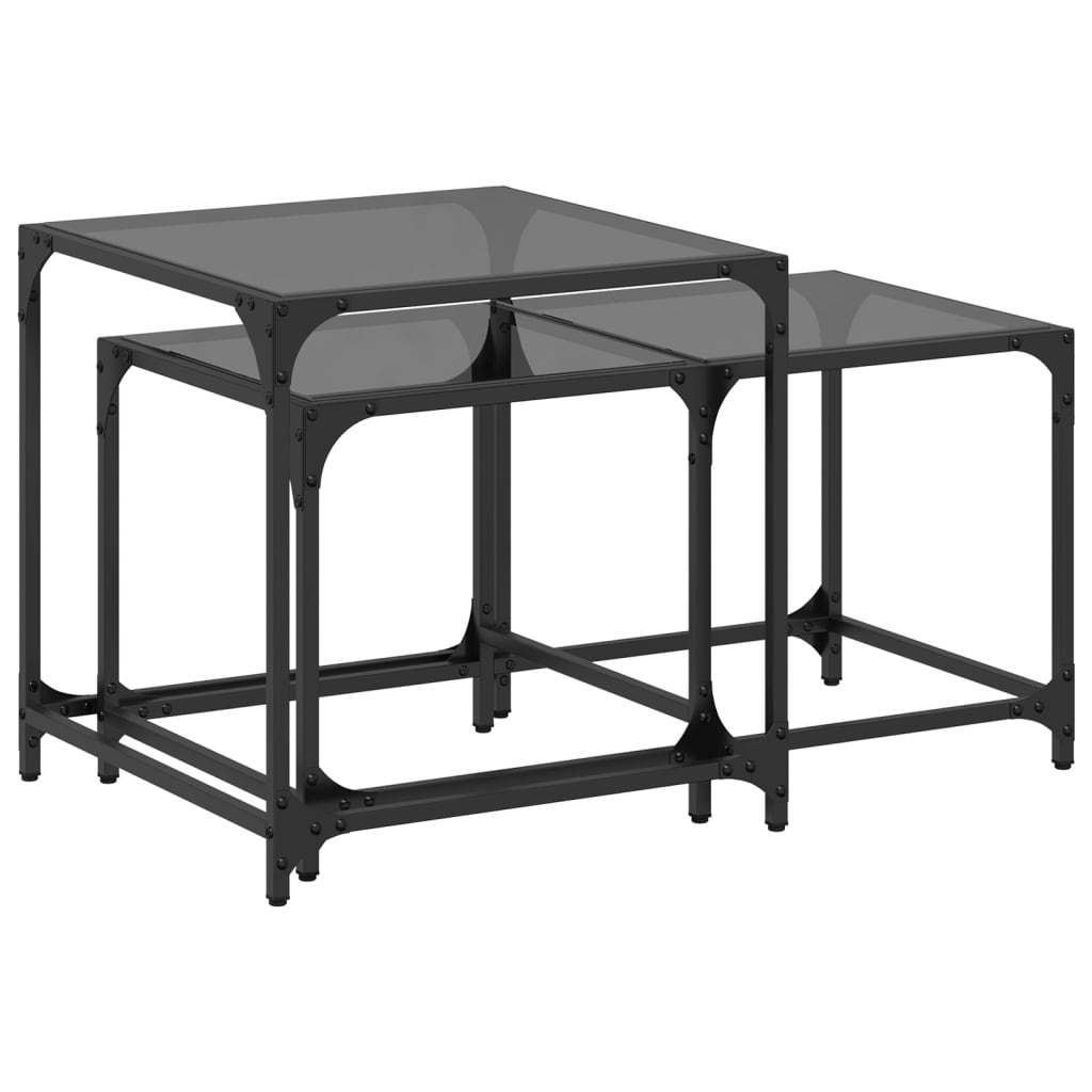 Nesting Coffee Tables 2 Pcs With Glass Top Steel