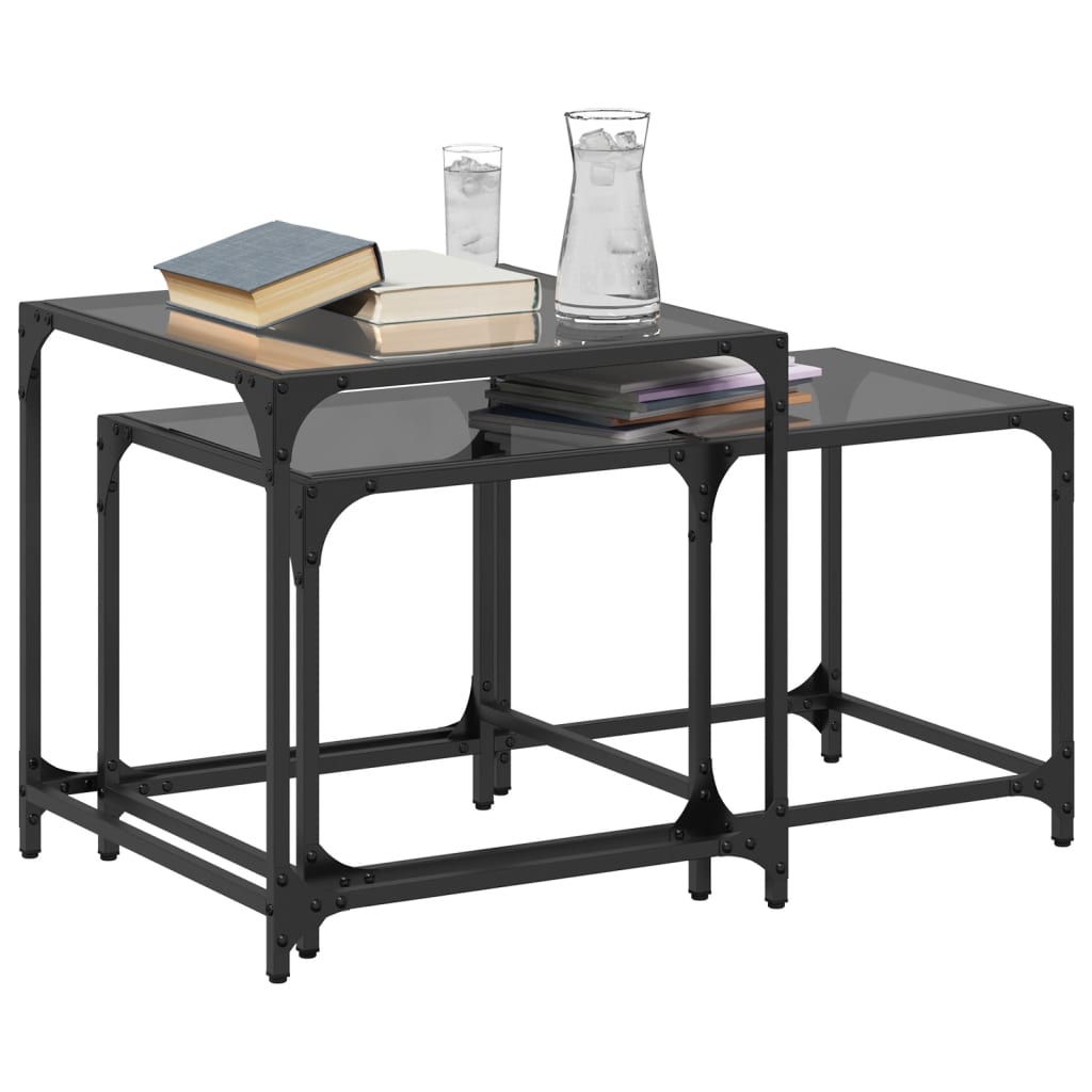 Nesting Coffee Tables 2 Pcs With Glass Top Steel