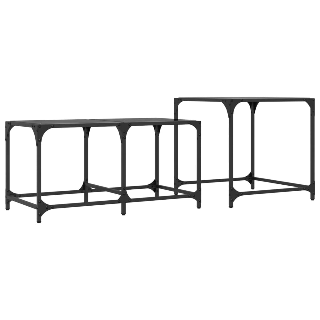 Nesting Coffee Tables 2 Pcs With Glass Top Steel