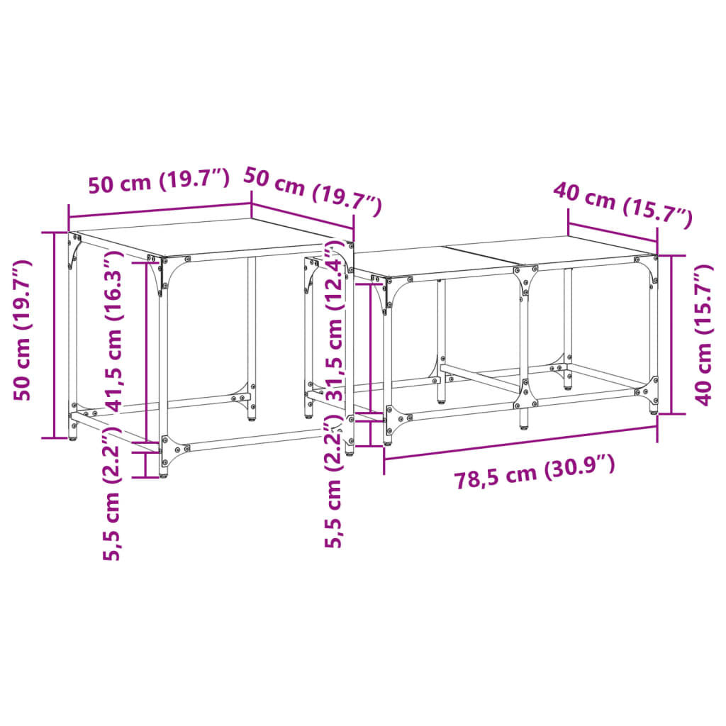 Nesting Coffee Tables 2 Pcs With Glass Top Steel