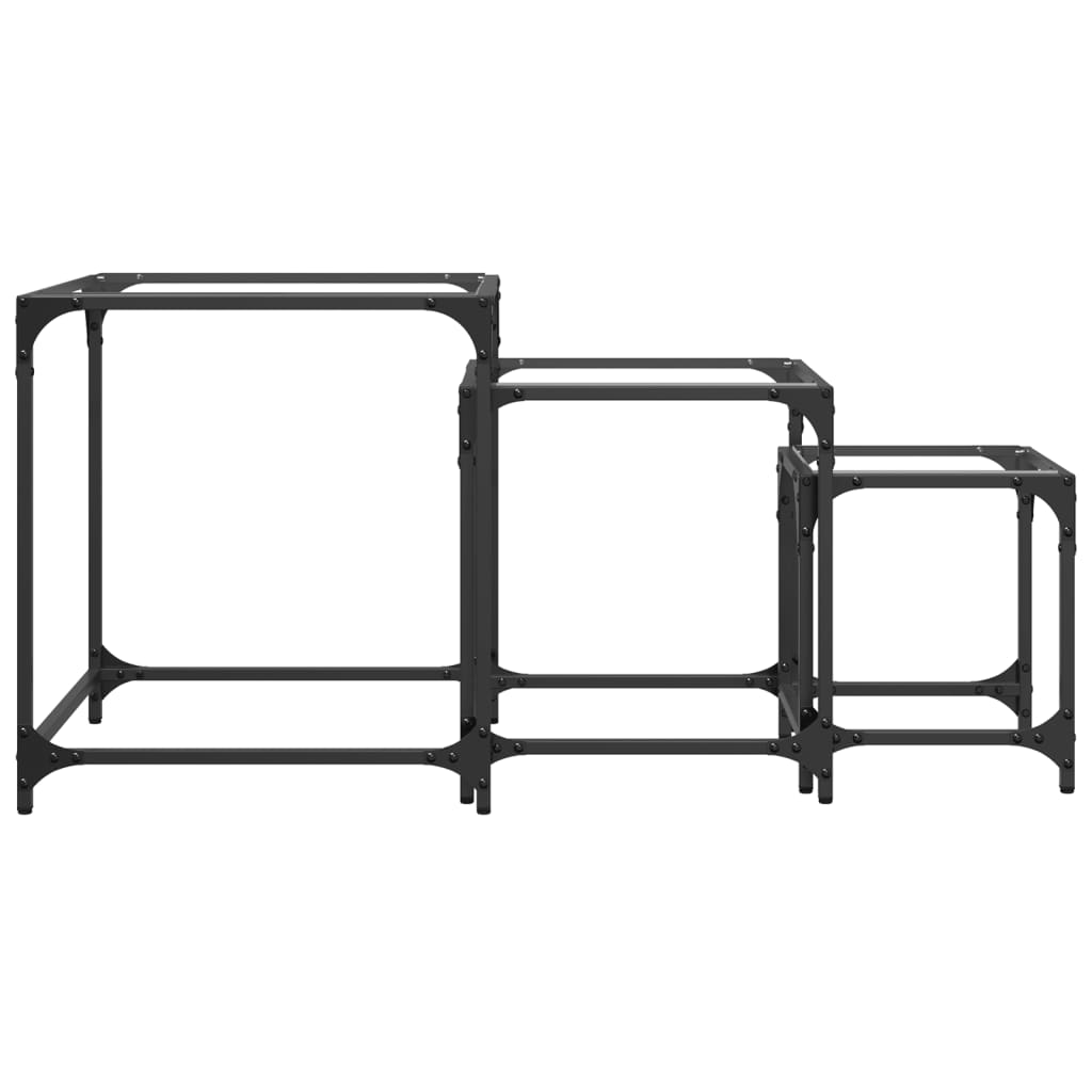 Nesting Coffee Tables 3 Pcs With Glass Top Steel