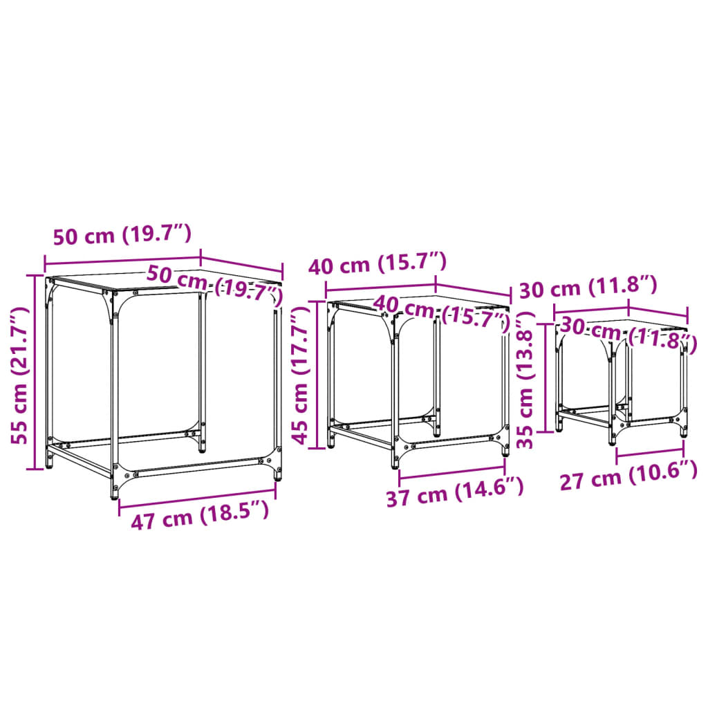 Nesting Coffee Tables 3 Pcs With Glass Top Steel