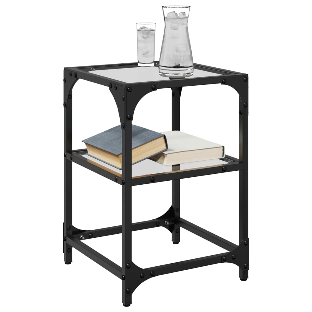 Coffee Table Tables Black Glass Top 2 Pcs Steel Transparent glass 30 x 30 x 45 c