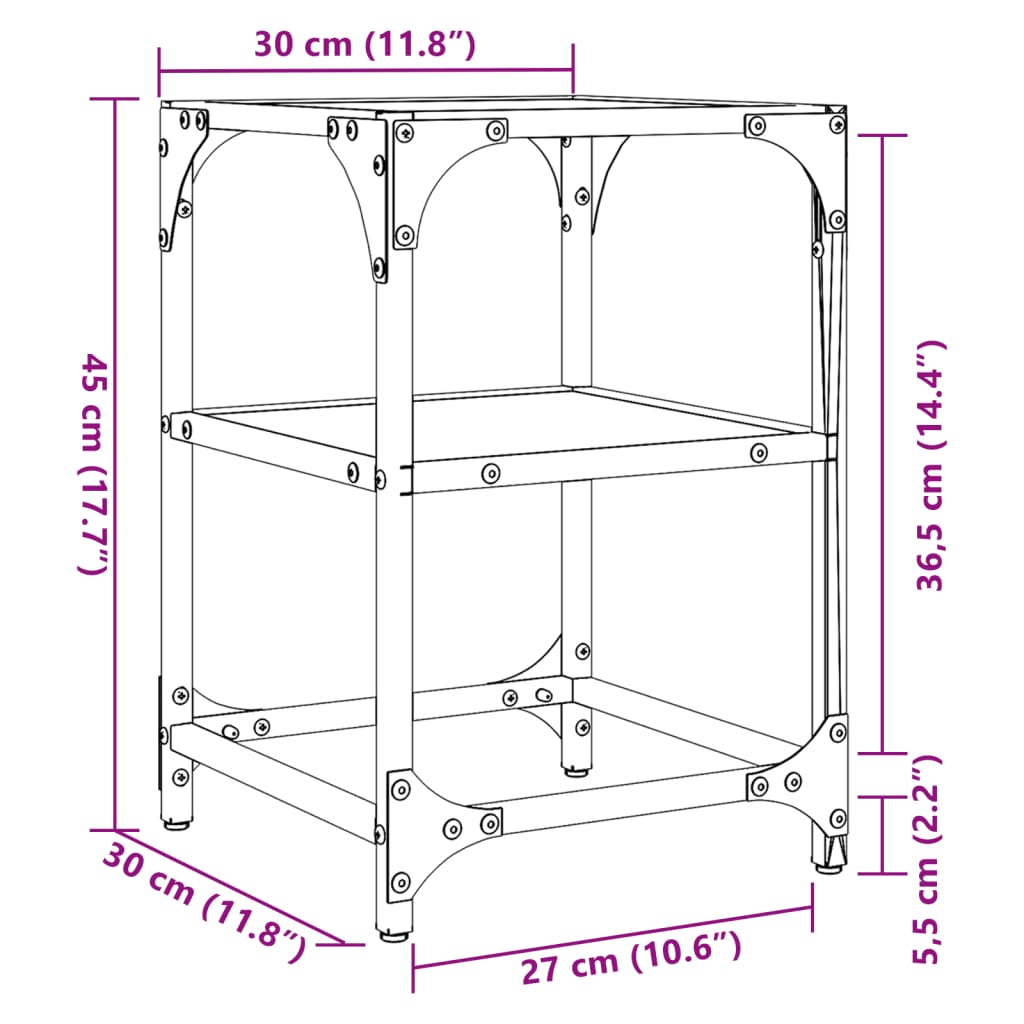 Coffee Table Tables Black Glass Top 2 Pcs Steel Transparent glass 30 x 30 x 45 c