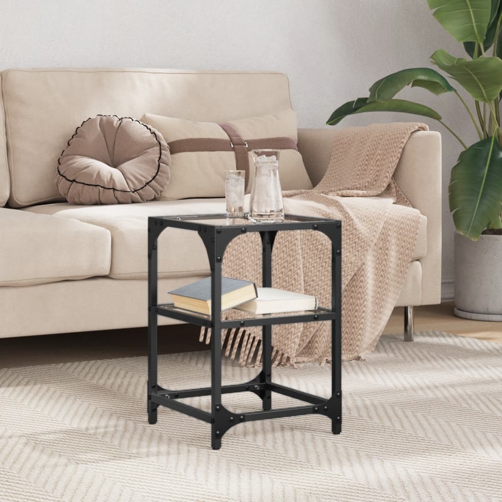 Coffee Table Tables Black Glass Top 2 Pcs Steel Transparent glass 30 x 30 x 45 c