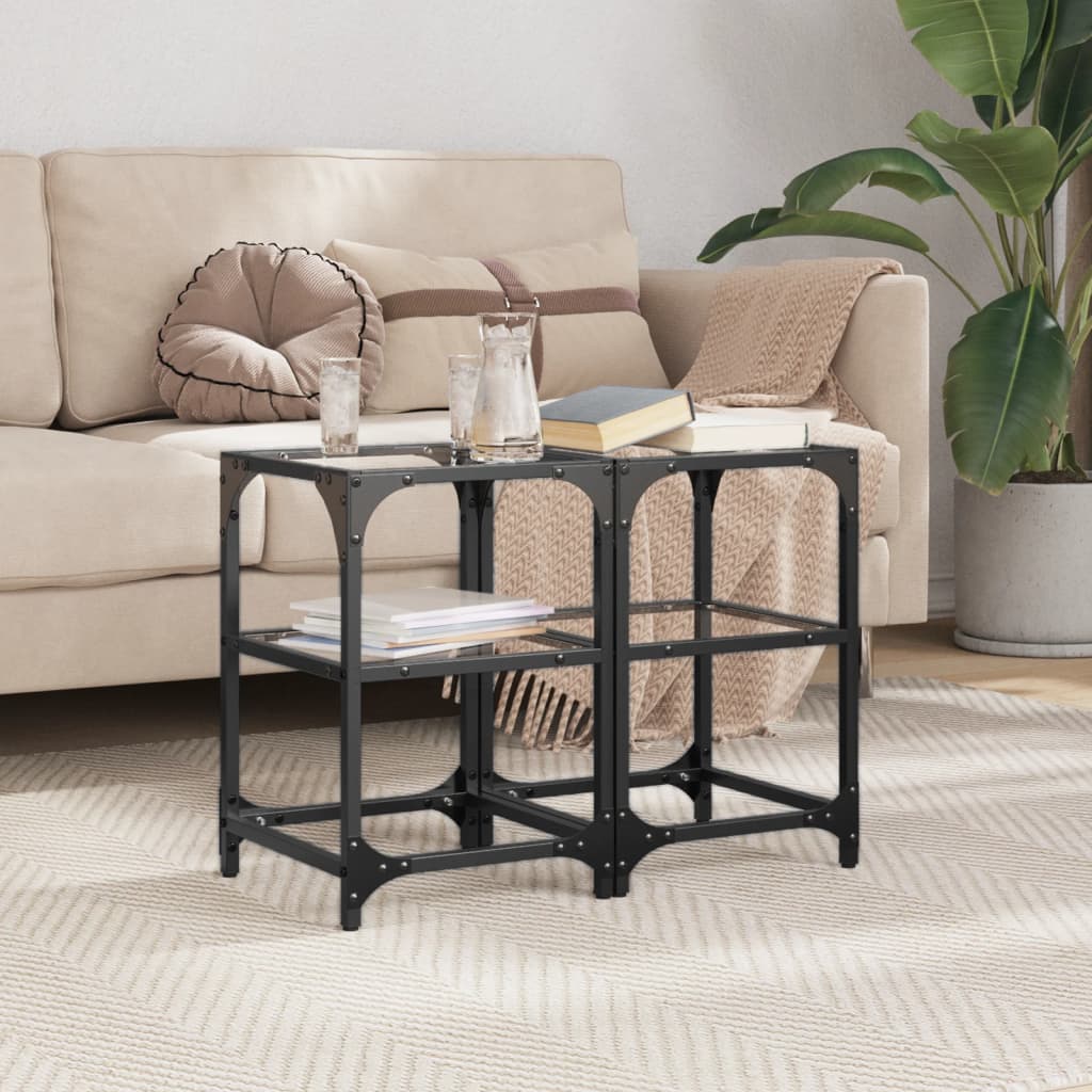 Coffee Tables With Black Glass Top 2 Pcs Steel