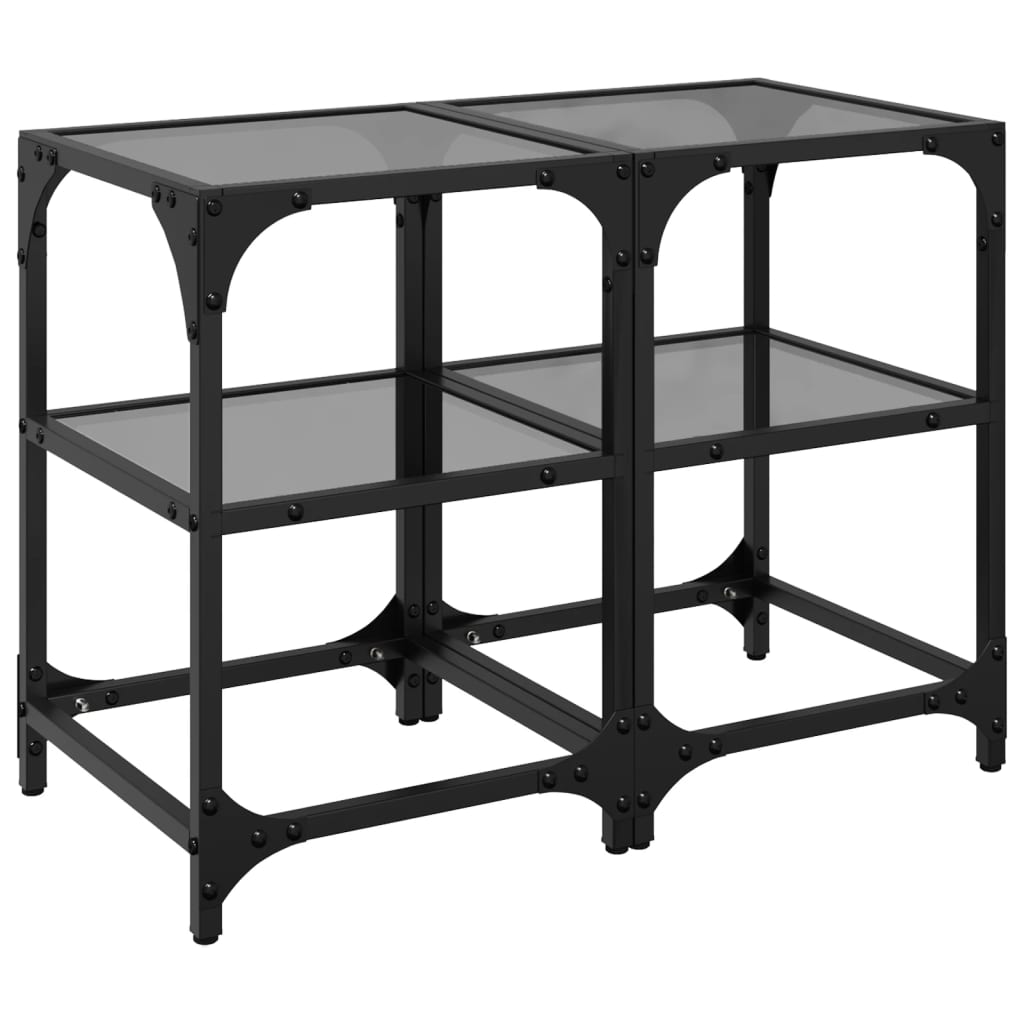 Coffee Tables With Black Glass Top 2 Pcs Steel