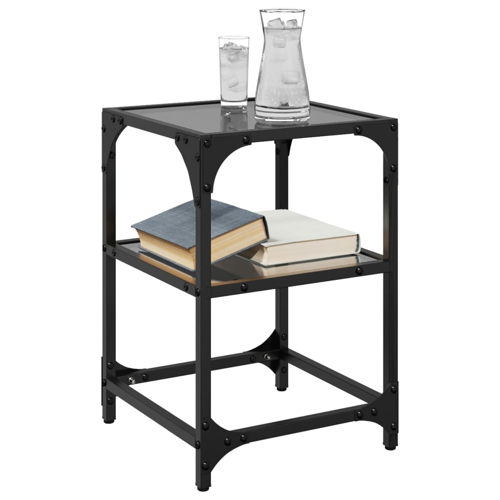 Coffee Tables With Black Glass Top 2 Pcs Steel