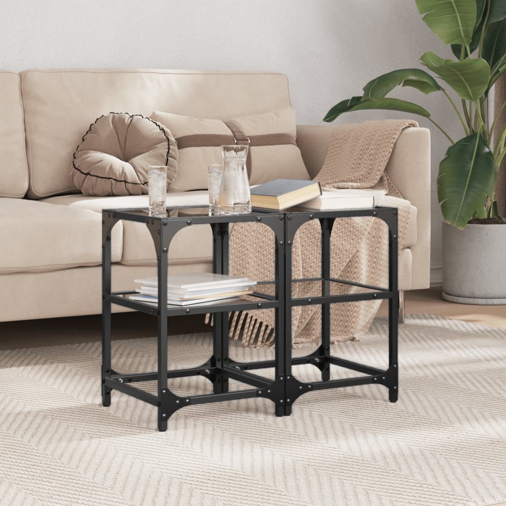 Coffee Tables With Black Glass Top 2 Pcs Steel