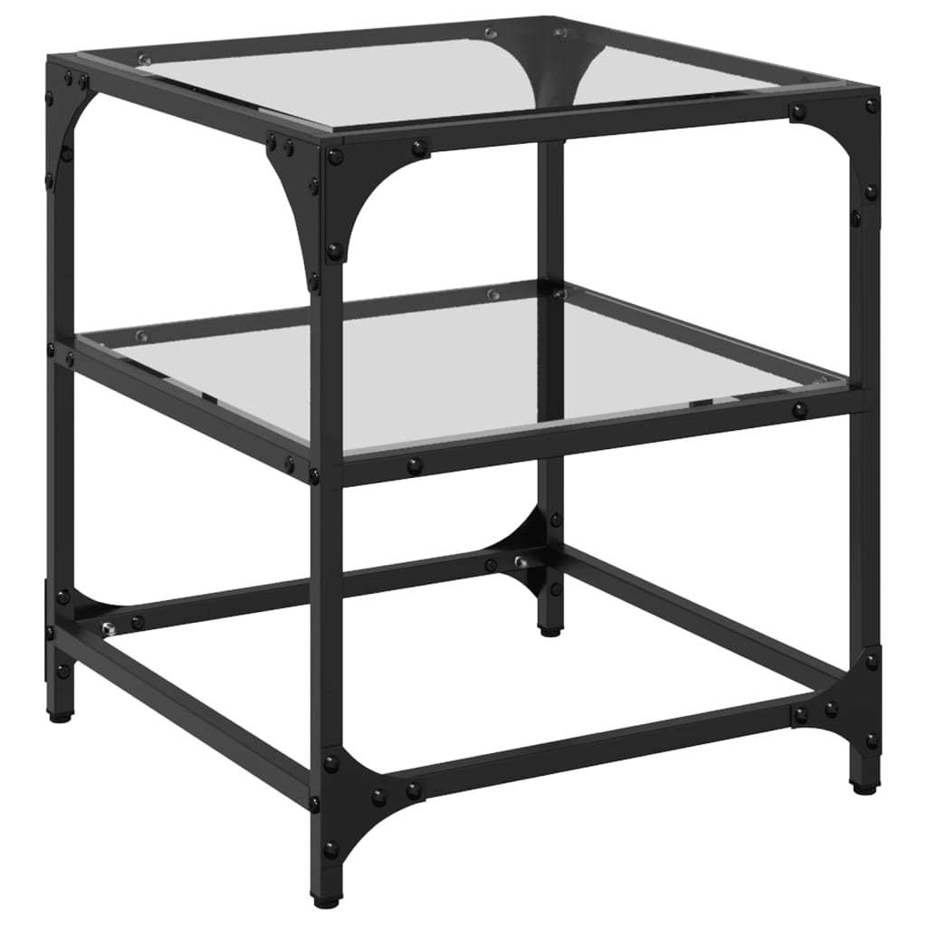 Coffee Table Tables Black Glass Top 2 Pcs Steel Transparent glass 30 x 30 x 45 c