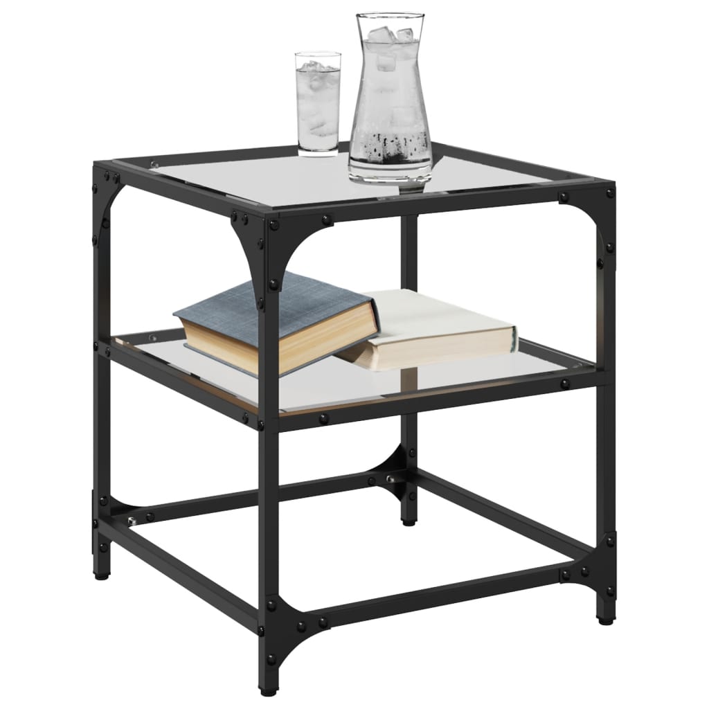 Coffee Table Tables Black Glass Top 2 Pcs Steel Transparent glass 30 x 30 x 45 c