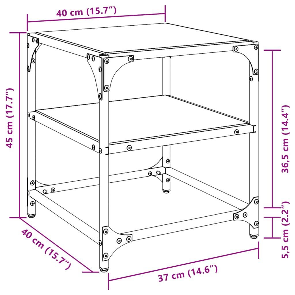 Coffee Table Tables Black Glass Top 2 Pcs Steel Transparent glass 30 x 30 x 45 c