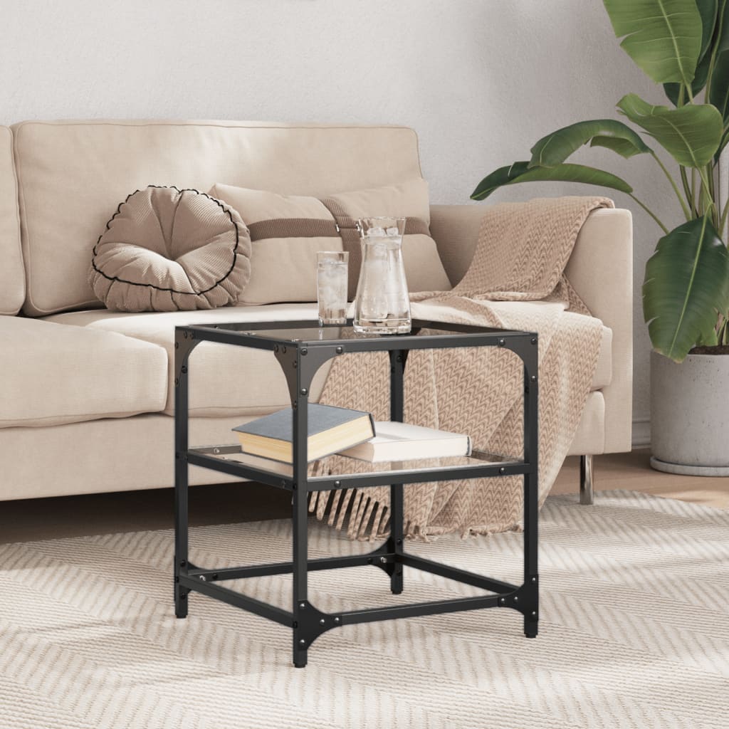 Coffee Tables With Black Glass Top 2 Pcs Steel