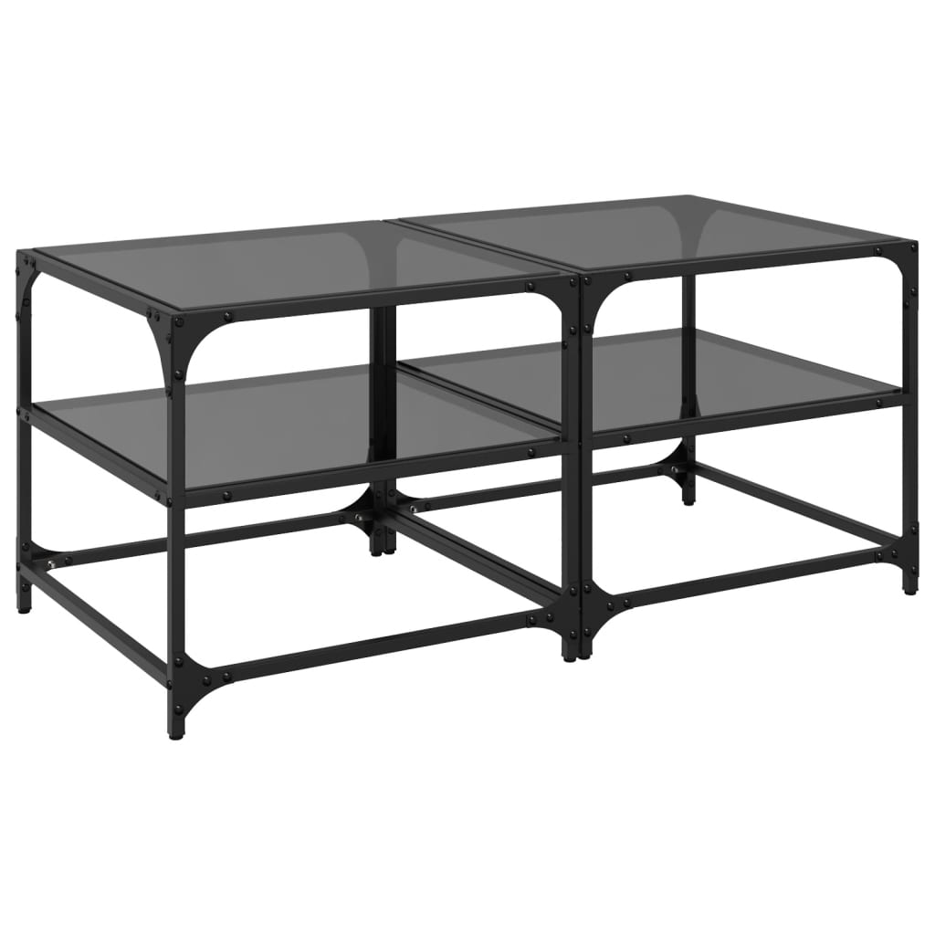 Coffee Table Tables Black Glass Top 2 Pcs Steel Transparent glass 30 x 30 x 45 c