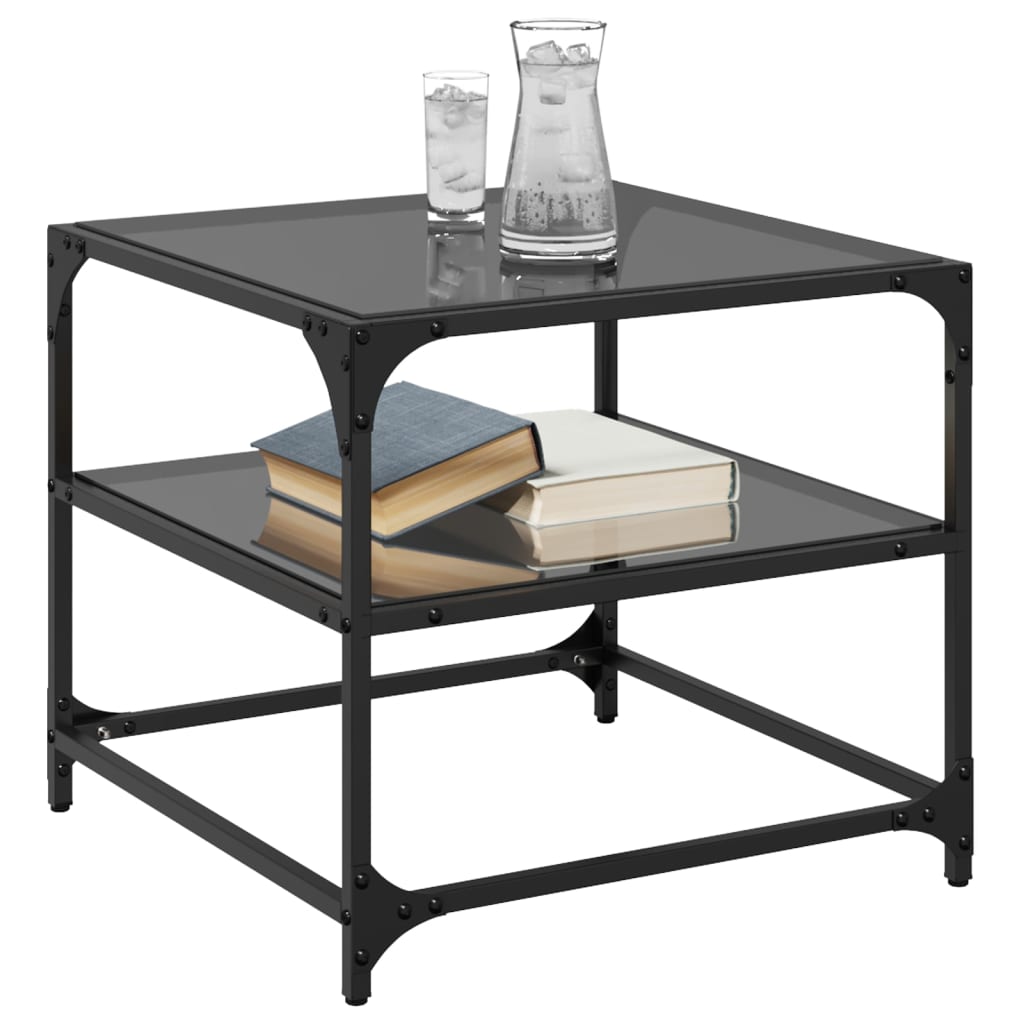 Coffee Table Tables Black Glass Top 2 Pcs Steel Transparent glass 30 x 30 x 45 c