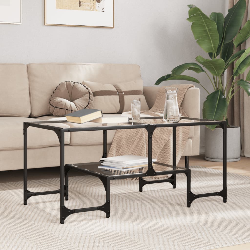 Coffee Table With Glass Top 98.5X50X45 Cm Steel