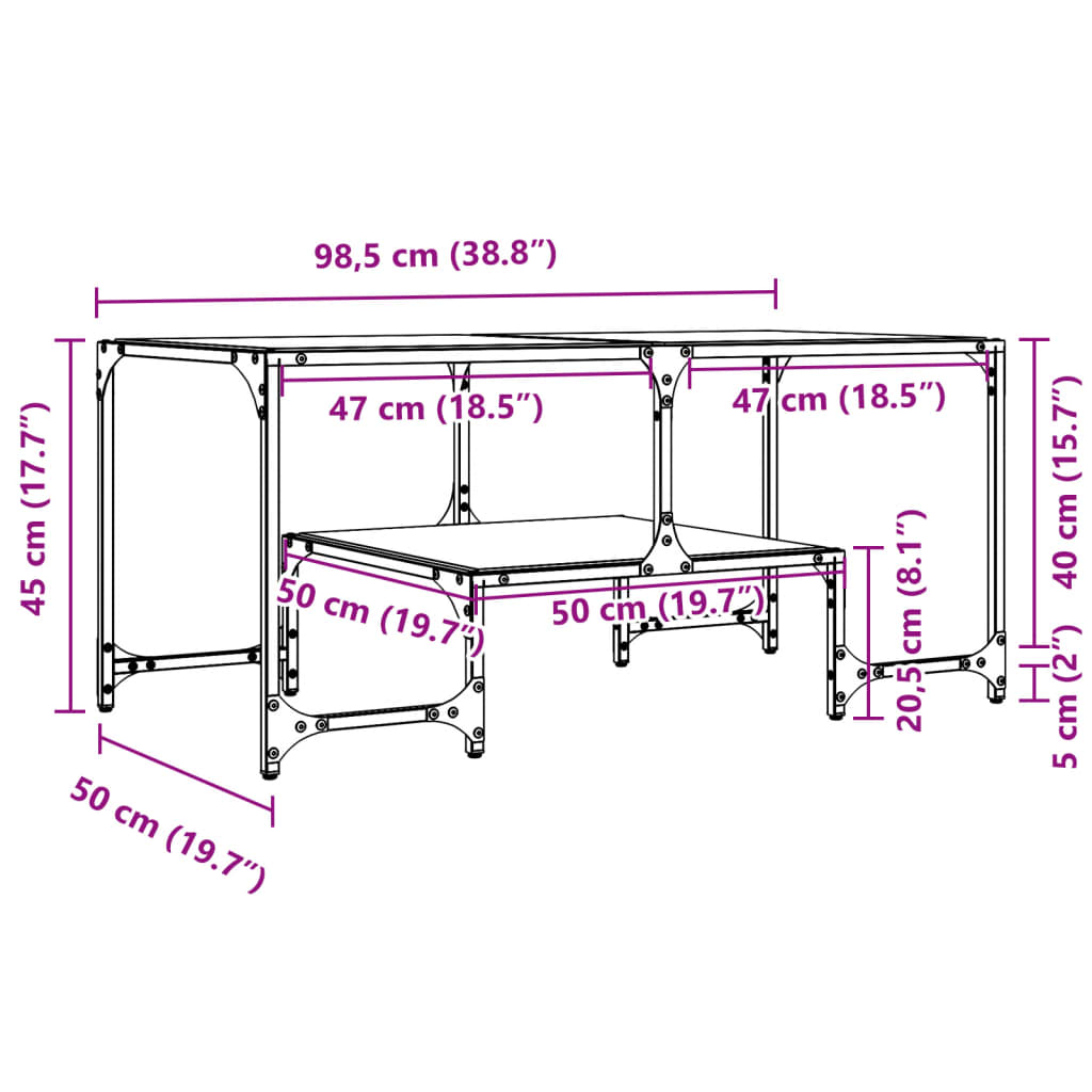 Coffee Table With Glass Top 98.5X50X45 Cm Steel