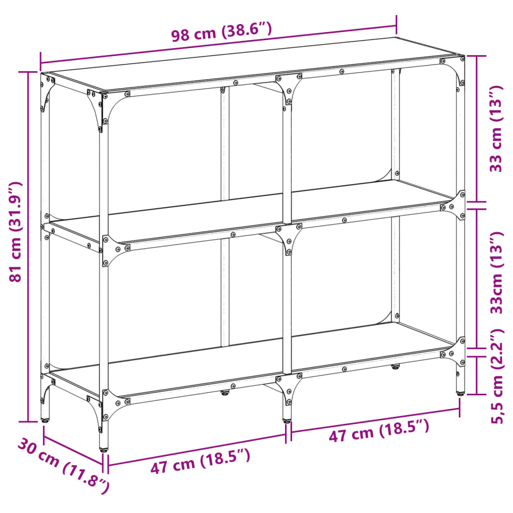 Console Table With Glass Top Steel