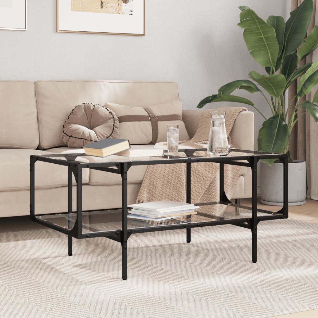 Coffee Table With Glass Top 98.5X50X45 Cm Steel