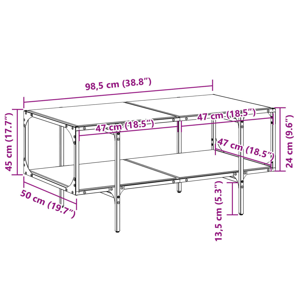 Coffee Table With Glass Top 98.5X50X45 Cm Steel