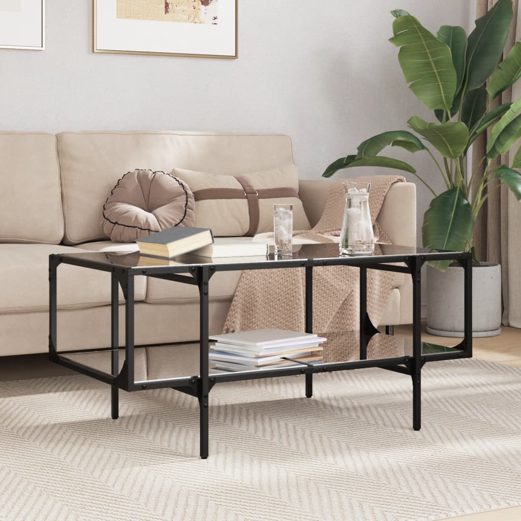 Coffee Table With Glass Top 98.5X50X45 Cm Steel