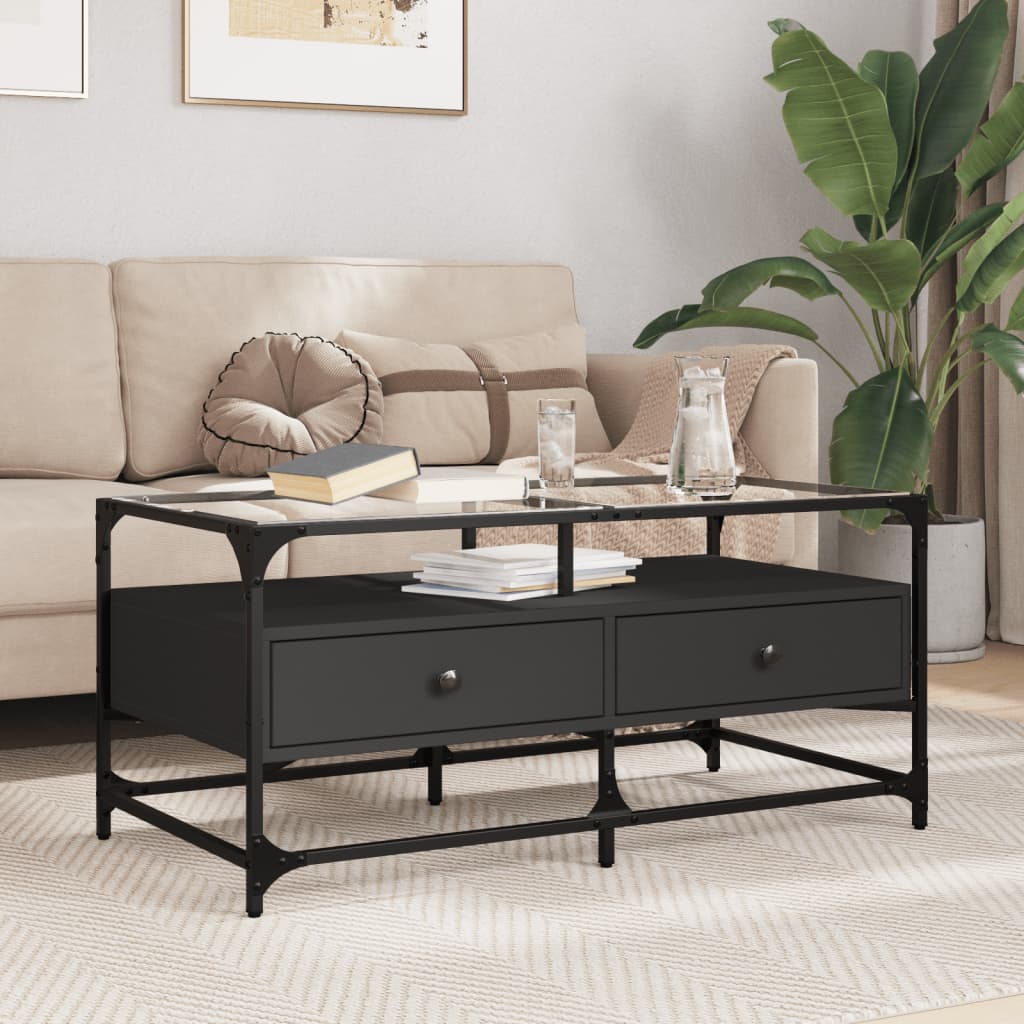 Coffee Table With Glass Top 98.5X50X45 Cm Steel