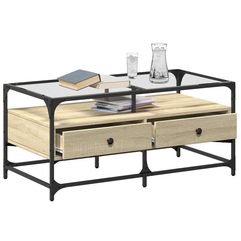 Coffee Table With Glass Top 98.5X50X45 Cm Steel