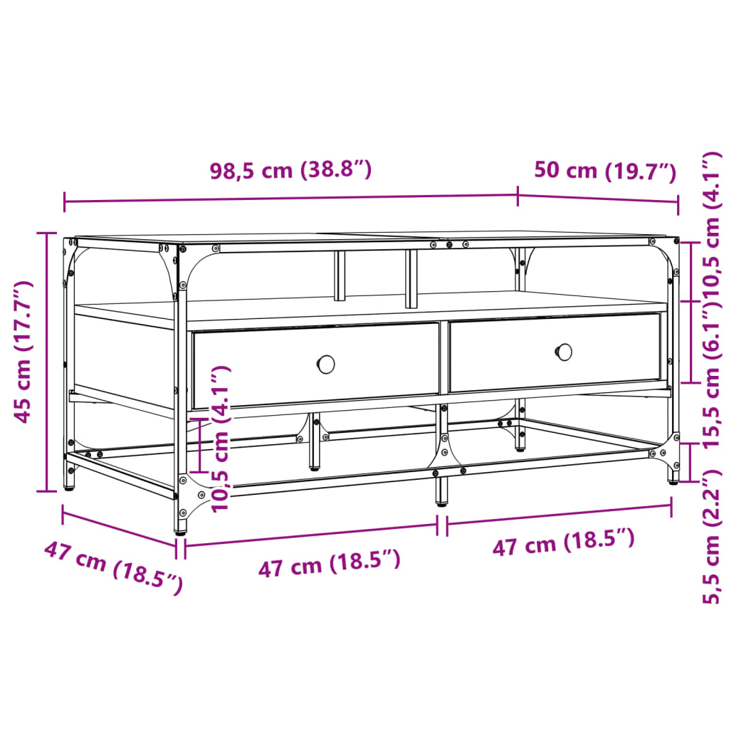 Coffee Table With Glass Top 98.5X50X45 Cm Steel