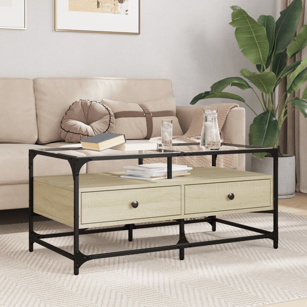 Coffee Table With Glass Top 98.5X50X45 Cm Steel