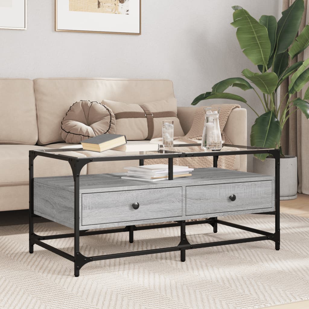 Coffee Table With Glass Top 98.5X50X45 Cm Steel