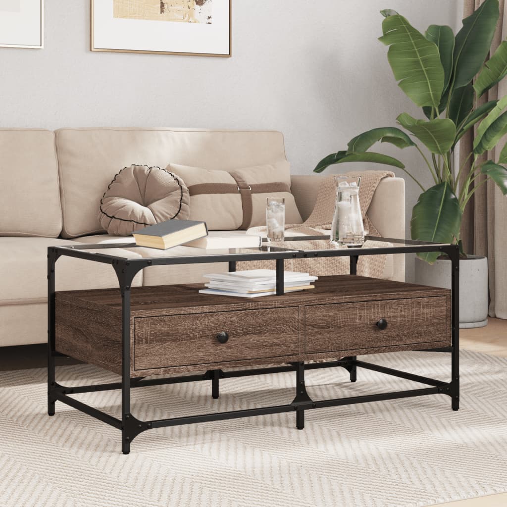 Coffee Table With Glass Top 98.5X50X45 Cm Steel