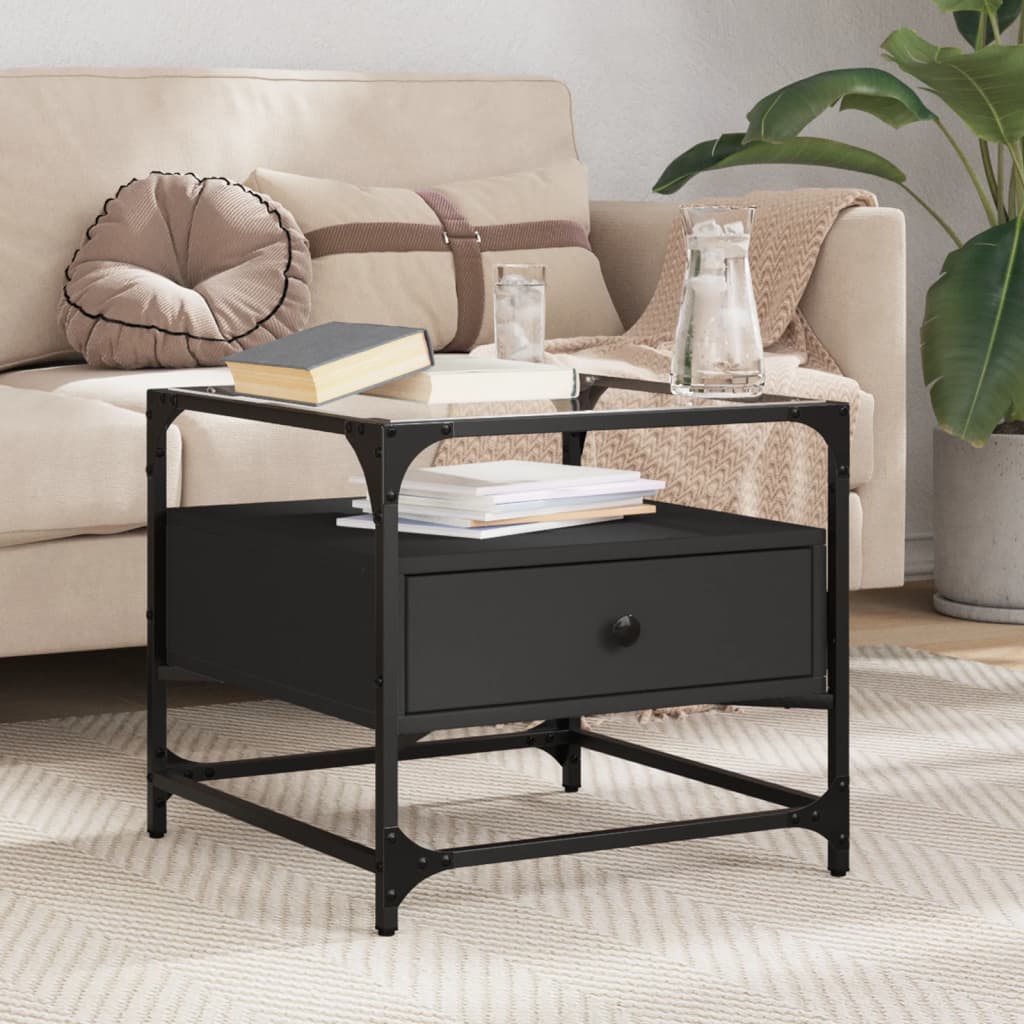 Coffee Table With Glass Top 50X50X45 Cm Steel