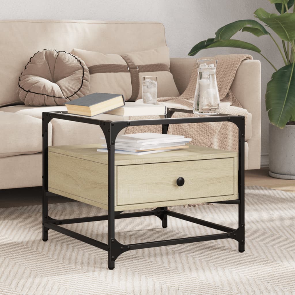 Coffee Table With Glass Top 50X50X45 Cm Steel