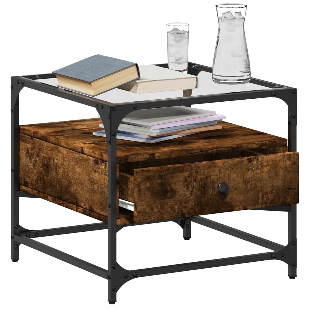 Coffee Table With Glass Top 50X50X45 Cm Steel