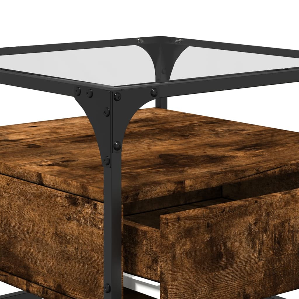 Coffee Table With Glass Top 50X50X45 Cm Steel