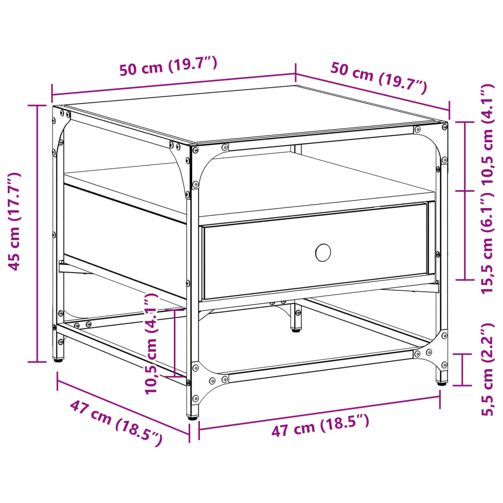 Coffee Table With Glass Top 50X50X45 Cm Steel