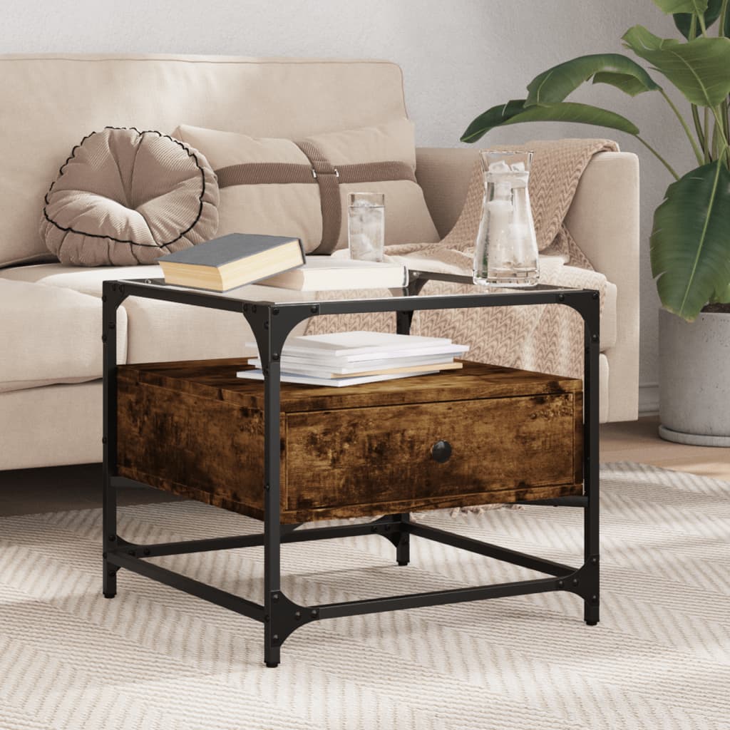 Coffee Table With Glass Top 50X50X45 Cm Steel