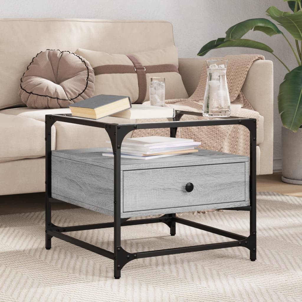 Coffee Table With Glass Top 50X50X45 Cm Steel