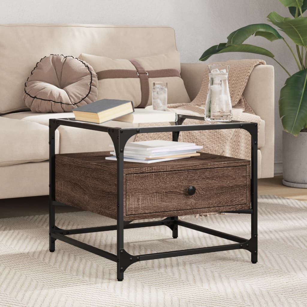 Coffee Table With Glass Top 50X50X45 Cm Steel
