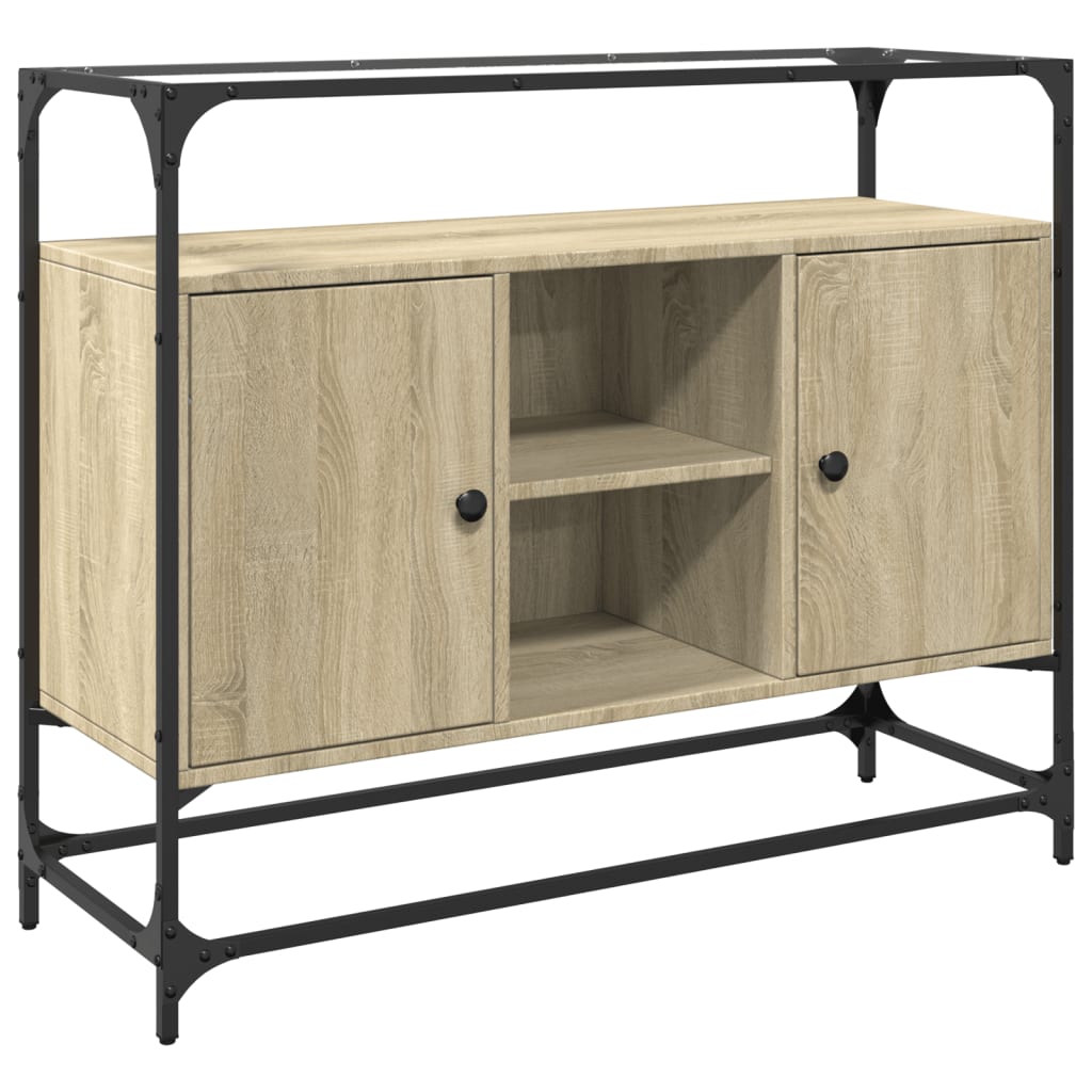 Sideboard With Glass Top 98X35X81 Cm Engineered Wood
