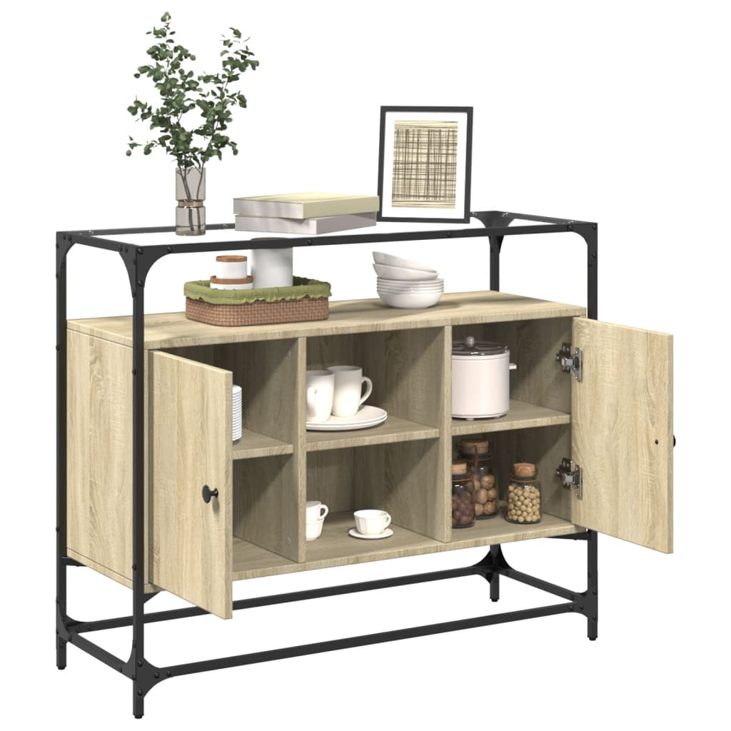 Sideboard With Glass Top 98X35X81 Cm Engineered Wood