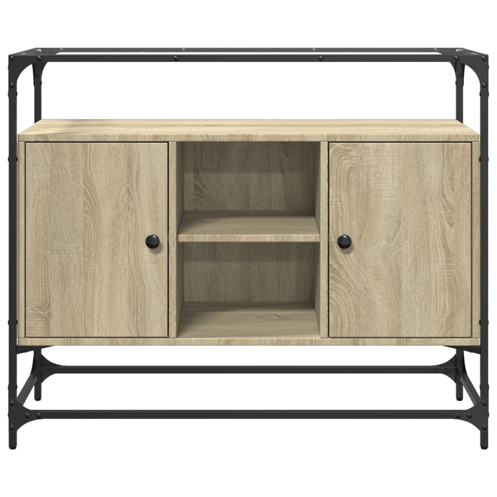 Sideboard With Glass Top 98X35X81 Cm Engineered Wood