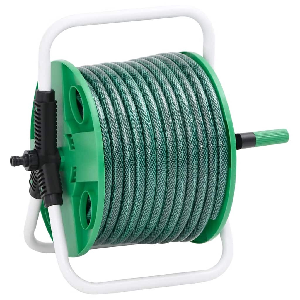 Free Standing Green Hose Reel With Hose Fitting Set 0.75" 20 M Pvc